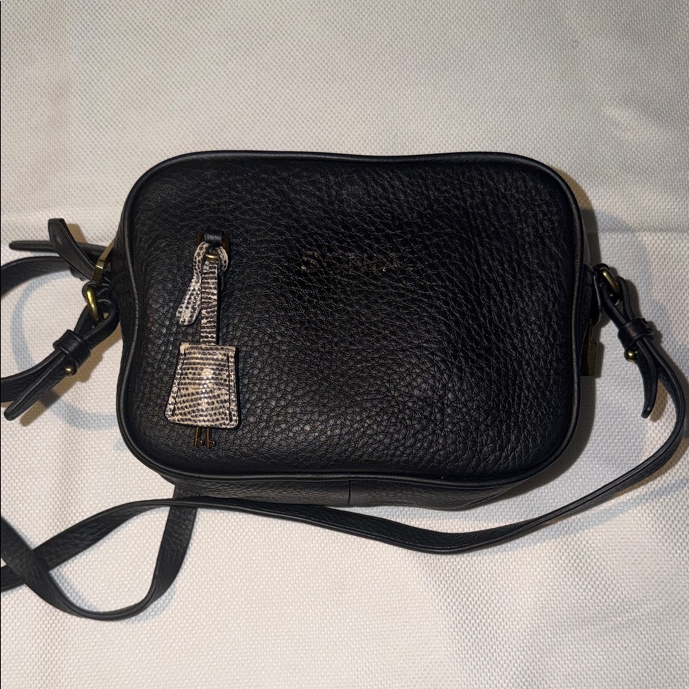 SONIA Customized J. Crew Leather Signet Black Textured Leather Crossbody